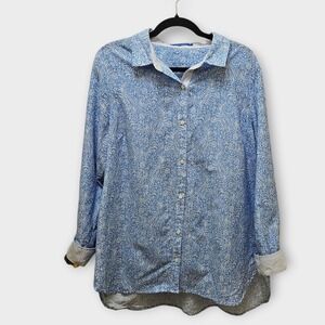 J.McLaughlin Blue Paisley Silk Cotton Button Up Shirt Womens XL Contrast Cuff